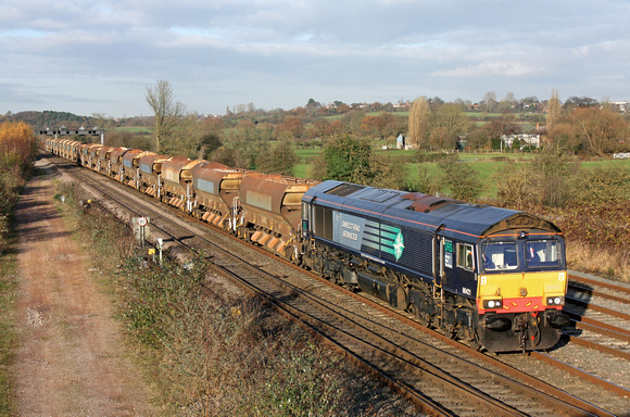 DRS 66421 on hire to GBRf passes Trowell Junction heading towards Toton Centre on 3.12.14 with 6M73 1052 Doncaster Up Decoy - Toton North Yard departmental