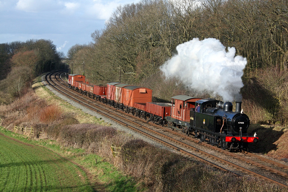LMS Jinty No 47406 at Kinchley Lane,GCR on 16.2.14 with 1430 Loughborough -  Rothley Brook mixed freight. The freight was run for fireman training purposes