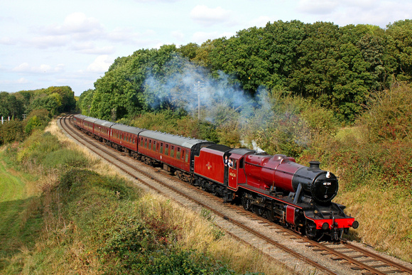 LMS Red 8F No 48624 at Kinchley Lane on 5.10.14 with 1345 Loughborough - Leicester North service at the GCR Autumn Steam Gala 2 - 5 October 2014