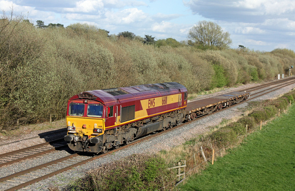 66111 with Highland Stag motif at Barrow Upon Trent heading towards Stenson Junction on 8.4.14 with 6G45  1653 Toton North Yard - Bescot Up Engineers Sdgs short departmental of 2 flat wagons