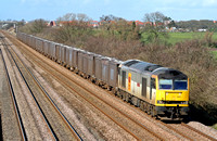 60013 'Robert Boyle'is seen at Cossington, MML heading for Syston East Junction on 28.2.07 with 6Z88 Drax - Hotchley Hill loaded Gypsum containers running via Humberstone Road, Leicester