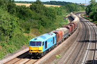 60074 'Teenage Spirit' in powder blue livery at Barrow Upon Soar heading towards Loughborough on 29.7.08 with 6M87  1203 Ely Papworth Sdgs - Peak Forest empty RMC hoppers