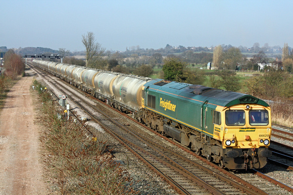 66620 at Trowell Junction heading towards Toton Centre on 12.3.14 with 6L89 1149 Tunstead Sdgs - West Thurrock Sidings loaded LaFarge cement tanks