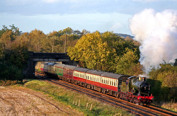 Visiting the GCR during 2008 was former GWR 3700 Class No 3440 'City of Truro' seen at Woodthorpe on 26.10.08 with 1545 Loughborough - Leicester North service  in autumn light
