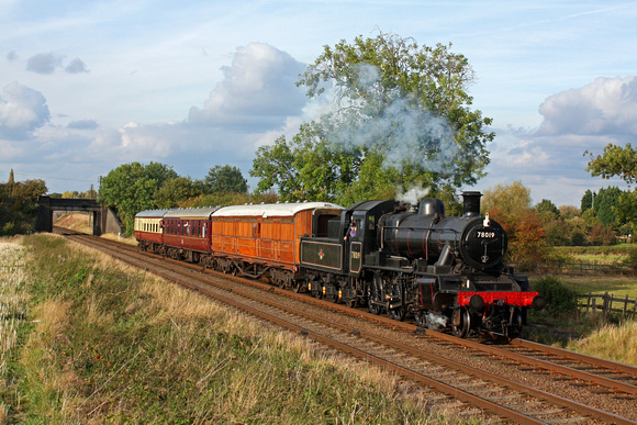 BR Standard Class 2 2-6-0 No 78019 at Woodthorpe on 5.10.14  with 1615 Loughborough - Rothley Brook local service at the GCR Autumn Steam Gala 2 - 5 October 2014