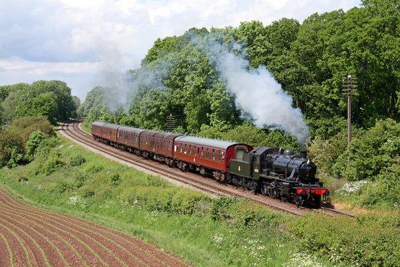 LMS Ivatt Class 2 2-6-0 No 46521 at Kinchley Lane, on 4.6.12 with 1430 Loughborough - Leicester North GCR Teddy Bears Picnic service