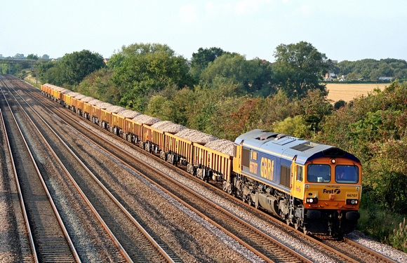 66707'Sir Sam Fay' at Cossington, MML heading towards Syston East Junction on 19.9.08 with 6L24 1445 Mountsorrel - Whitemoor loaded ballast boxes