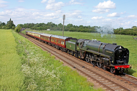 BR Standard Class 7 No 70013 'Oliver Cromwell' at Woodthorpe on 25.5.14 with 1515 Loughborough - Leicester North GCR service