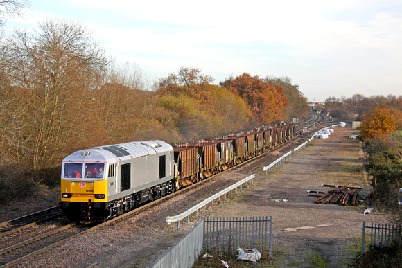 60066 in new silver grey livery at Stenson Junction on 4.12.13 with 6Z55 0943 Toton North Yard - Kingsbury Sidings taking 12 Seacow wagons for scrap