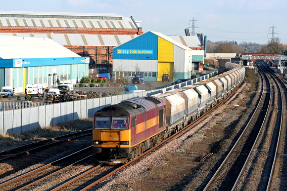 60020 at Loughborough on 6.3.09 with 6M87  1203 Ely Papworth Sdgs - Peak Forest empty Cemex hoppers