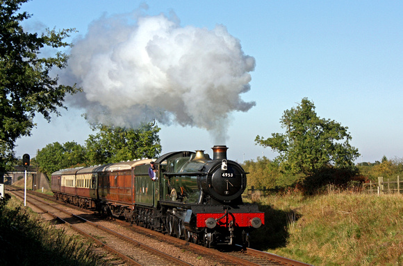 GWR Hall Class 4953 'Pitchford Hall' at Woodthorpe on 10.10.10 with 1505 Loughborough - Rothley Brook local service at at the GCR October 2010 Steam Railway Gala