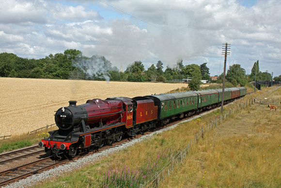 LMS Red 8F No  48624 at Woodthorpe on  24.7.11 with 1045 Loughborough - Leicester North service at the GCR Rail by Mail 2011 Gala