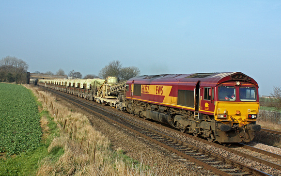 66232 at Thurmaston heading towards Leicester on 12.3.12 with 6W52 Mountsorrel - Reading loaded double self-discharge stone trainfor the infrastructure work taking place at Reading