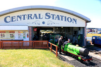 Railway Queen is a 15 inch Gauge 4-4-2 tender steam locomotive seen out side Central Station, Rhyl on receiving a little tinkering on 7.7.24 at the Rhyl Miniature Railway before another trip round Mar