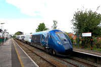 Avanti West Coast Class 805 Evero 805009 waits at Flint station, North Wales Coast on 10.7.24 with 1A50 1248 Holyhead to London Euston service. Flint station is being improved with brand new footbridg