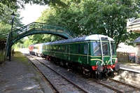 Class 122 DMBS E 55012 and Mk3 ex HST buffet coach, No 40701 at Stanhope station, Weardale Railway on 28.9.24 stabled