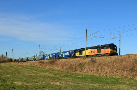 GBRf Class 60 No 60047 Scafell Pike approaches Seaburn near Sunderland on 20.11.24 with 6H70 1219 Tyne Coal Terminal Gbrf to Drax Aes (Gbrf) loaded Biomass hoppers
