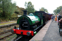 Robert Stephenson & Hawthorn 0-4-0ST steam locomotive Sir Cecil A. Cochrane waits at a busy Andrews House station on 31.8.25 with 1245 East Tanfield to Sunnyside service