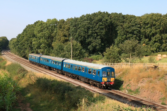 Met Cam 3 Car Class 101 DMU 50266, 59575 50203 at Kinchley Lane on 6.9.24 with 2C31 1455 Loughborough to Rothley Brook service at GCR Autumn Diesel Gala 2024