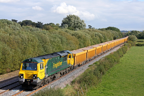 70014 at Barrow Upon Trent heading towards Stenson Junction on 19.9.12 with 6C64 1348 Mountsorrel - Carlisle loaded Network Rail IOA wagons