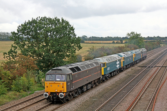 47798'Prince William' drags 47292,47401,47375 and 47703 at Cossington heading towards Sileby Junction on 26.9.12 with 0Z47 0938 Dereham - Hotchley Hill, Burton and York NRM return Sulzer Convoy