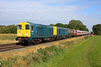 Br blue 20096 & 20107 with HN Rail 20905 & 20901 in GBRf livery (rear) at East Goscote heading towards Syston East Junction on 10.10.12 with 7X09 1142 Old Dalby - Amersham  S Stock train