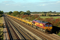 Euro Cargo Rail 66010 at Cossington, MML heading towards Syston East Junction on 10.10.12 with 6M23  1257 Doncaster Belmont - Mountsorrel empty  ballast boxes via Humberstone Road, Leicester