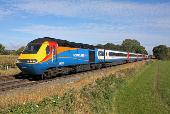 EMT HST 43045 & 43064 at East Goscote heading towards Syston East Junction on the Melton Line on 14.10.12 with diverted 1115 SuN Only  London St. Pancras International - Nottingham service