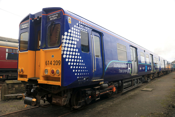 Arcola Energy's Hydrogen Class 614 unit, 614209 (formerly 314209)  seen in Bo'ness Yard on 12.2.23 at the Bo'Ness and Kinneil Railway (With permission)