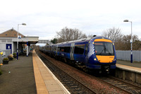 ScotRail Class 170 No's 170401 & 170394 depart from Dalmeny Station on 12.2.23 with 2G02 1320 Glenrothes with Thornton to Edinburgh service having crossed the Forth Rail bridge