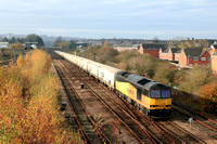GBRf Class 60 No 60047 Scafell Pike approaches an Autumnal Pelaw Junction on 6.11.24 with 6N19 0957 Lynemouth Power Stn (Gbrf) to Tyne Coal Terminal Gbrf empty biomass hoppers