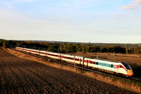 In the golden light LNER Azuma Class 801 No 801204 recently named Our Planet as part of its commitment to more sustainable travel at Plawsworth nr Durham, ECML 3.10.24 with 1E21 1530 Edinburgh to Lond