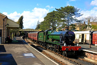 Great Western Railway thoroughbred, No. 7903 'Foremarke Hall' draws into Winchcombe Station on 10.4.23 with 1420 Cheltenham to Broadway GWSR service