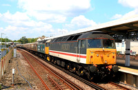 LSL Class 47 No's 47828 & 47593 'Galloway Princess' arrive at Weymouth Station on 20.5.23 with 1Z34 0530 Whitchurch (Shropshire) to Weymouth 'Dorset Coast Statesman' Statesman Rail Charter