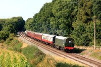 Class 20 No D8001 (20001) from Epping Ongar Railway seen at Kinchley Lane on 6.9.24 with 2A36 1540 Loughborough to Leicester North service at GCR Autumn Diesel Gala 2024