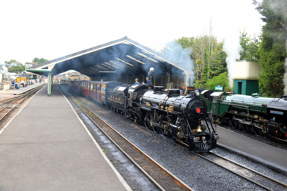 RHDR 4-6-2  Canadian Pacific-style locomotive Dr. Syn arrives at New Romney Station on 3.8.23 with the 1500 Dungeness to Hythe service. Northern Chief  seen is to swap with Dr Syn for the remaining tr