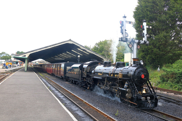 RHDR 4-6-2  Canadian Pacific-style locomotive Dr. Syn waits at New Romney Station on 3.8.23 with the 1500 Dungeness to Hythe service. Northern Chief  hidden next will swap with Dr Syn for the remainin