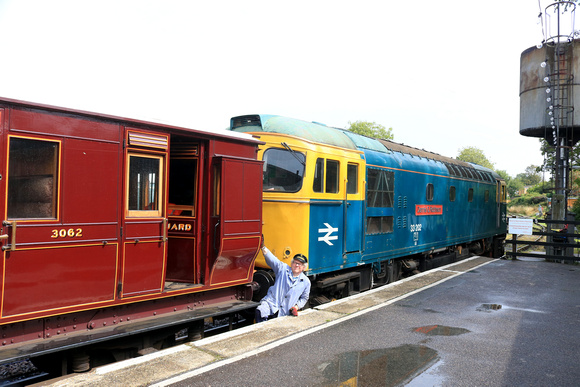 The driver un-couples Class 33 No 33202 ' Dennis G Robinson' at Tenterden Town Station on 5.8.23 having arrived with 0950 Northiam to Tenterden service on the Kent and East Sussex Railway