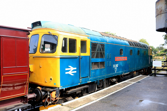 Slim Jim Class 33 No 33202 ' Dennis G Robinson' has just arrived at Tenterden Town Station on 5.8.23 with 0950 Northiam to Tenterden service on the Kent and East Sussex Railway