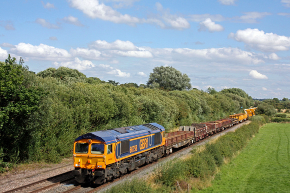 GBRf 66758 passes Barrow upon Trent heading towards Stenson Junction on 4.8.17 with 6X50 1513 Toton North Yard - Crewe Bas Hall S.S.N. departmental