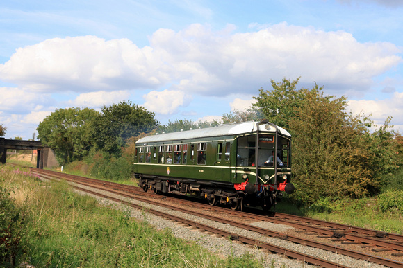 BR Derby Lightweight Railcar M79900 'Iris' passes Woodthorpe on 2.9.23 with 1625 Loughborough to Rothley Brook service at GCR Diesel Gala September 2023