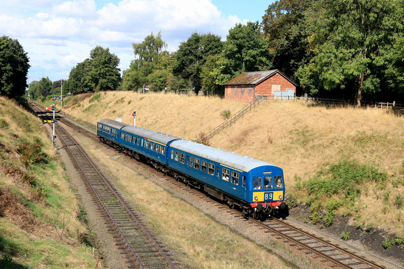 Met Cam 3 Car Class 101 DMU 50266, 59506 50203 at Rothley on 8.9.24 with 2C23 1310 Loughborough to Rothley Brook service at GCR Autumn Diesel Gala 2024