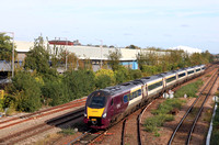 EMR Class 222 Meridian No 222001 approaches Leicester Station on 17.10.23 with1C38 1037 Sheffield to St Pancras International service