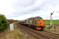 37716 is seen approaching Haw Lane Crossing, Hellifield along with 37425 at the rear working 3S29 0827 York Thrall Europa to York Thrall Europa  RHTT on 22 October 2023