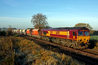 66198 at Copleys Brook, Melton Mowbray on 13.11.13 with 6L75  0415 Peak Forest - Ely Mlf Papworth Sdgs loaded stone hoppers in early morning sun with frost still on the grass