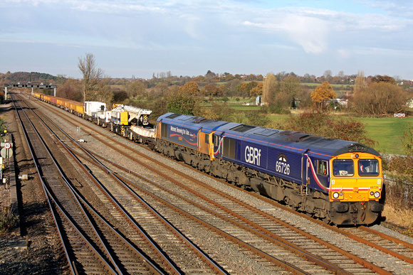 66726 'Sheffield Wednesday' with 66719 'Metro-Land' (DIT) at Trowell Junction on the slowline on 27.11.13 with 6M73  1052 Doncaster Up Decoy - Toton North Yard departmental