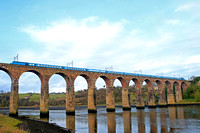 Blue LSL HST Midland Pullman headed by 43055 with 43059 at rear head across Royal Border Bridge over thr River Tweed at Berwick-upon-Tweed on 18.11.23 with 1Z43 0535 Swindon to Edinburgh Charter