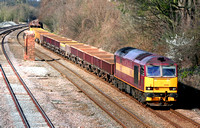60500 passes the partially dismantled Barrow Upon Soar footbridge on on 4.3.08 with 6F76 Toton North Yard - Bardon Hill Quarry empty ballast wagons