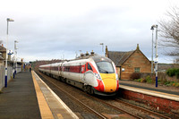 LNER Azuma Class 800 No 800112 working under diesel power passes through Ladybank station, Fife on 16.12.23 with 1E15 0952 Aberdeen to London Kings Cross service