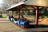 Downs Light Railway 'Brock' at Lakeshore Railroad Miniature Railway, South Shields with a festive train on 24.12.23 ready for another circuit of the lake
